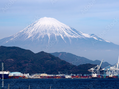 Shizuoka,Japan - December 10, 2021: Mt. Fuji viewed from Shimizu port, Shizuoka,Japan
