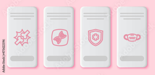 Set line Joint pain, knee pain, DNA symbol, Life insurance and Medical protective mask. White rectangle button. Vector