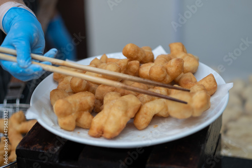 closeup make Youtiao, deep-fried doughstick, Patongo