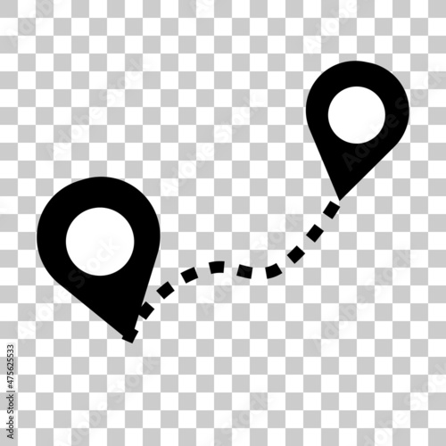 Vector icon of a map pin connected by a dotted line. This illustration is ideal for showing positional relationships.