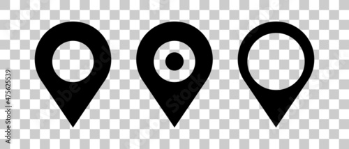 Map pin icons for maps of various shapes. Vector illustration with transparent background.