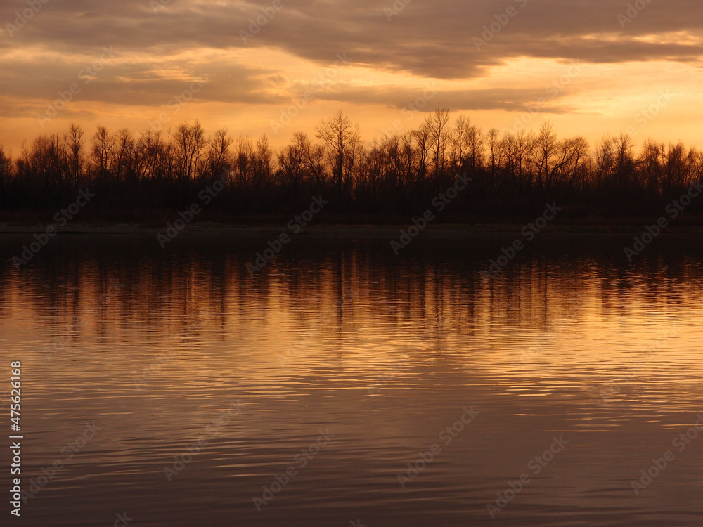 Autumn sunset over the Irtysh river