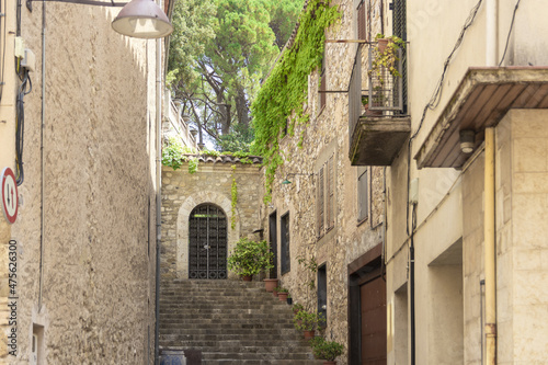 Beautiful view of the exterior of old traditional houses in the Besalu town in Spain photo