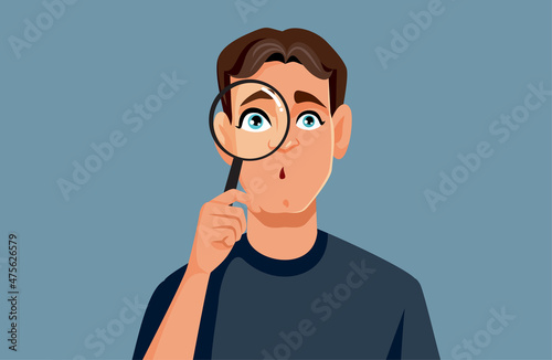 Man Looking Through a Magnifying Glass vector Illustration