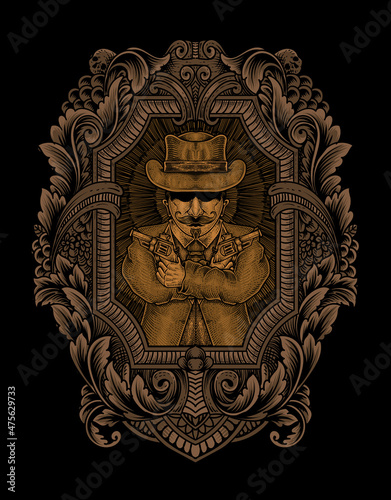 illustration mafia gangster with engraving style