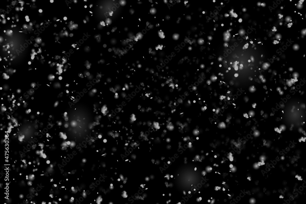 Falling snow isolated on black background. vector illustration