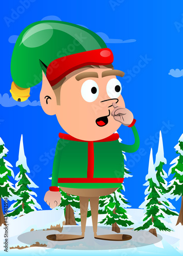 Christmas Elf with sympathy. Vector cartoon character illustration of Santa Claus's little worker, helper.