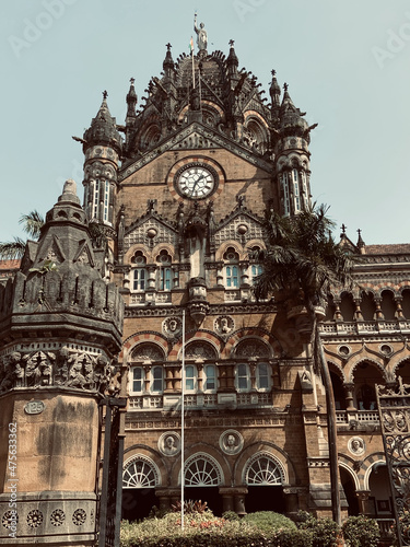 Vertical shot of the Chhatrapati Shivaji Maharaj Terminus in Mumbai, India photo