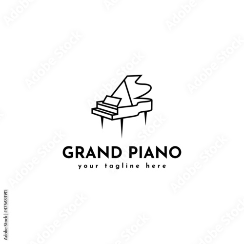 Grand piano logo design template design in line art style