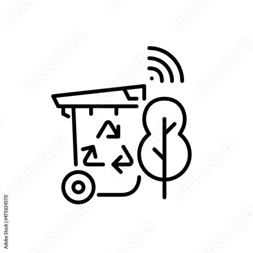 Smart waste management. Garbage container with recycling symbol and sensors. Pixel perfect, editable stroke icon