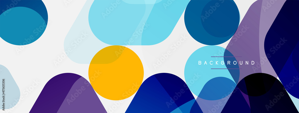 Color bubbles and rounded geometric shapes on white. Vector geometric minimal abstract background for wallpaper, banner, background, landing page