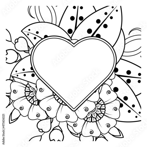 Wallpaper Mural Mehndi flower with frame in shape of heart. decoration in ethnic oriental, doodle ornament. Torontodigital.ca