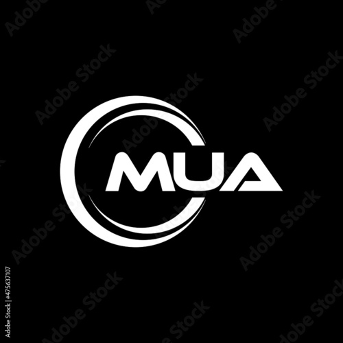 MUA letter logo design with black background in illustrator, vector logo modern alphabet font overlap style. calligraphy designs for logo, Poster, Invitation, etc.	