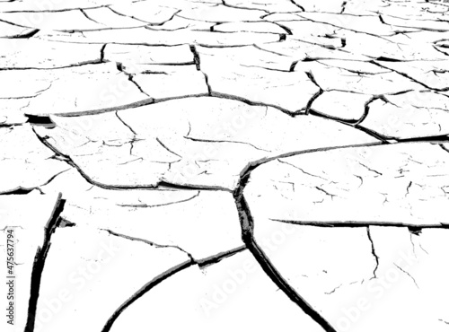 The texture of cracks. The structure of dry cracked soil. Black and white vector illustration.