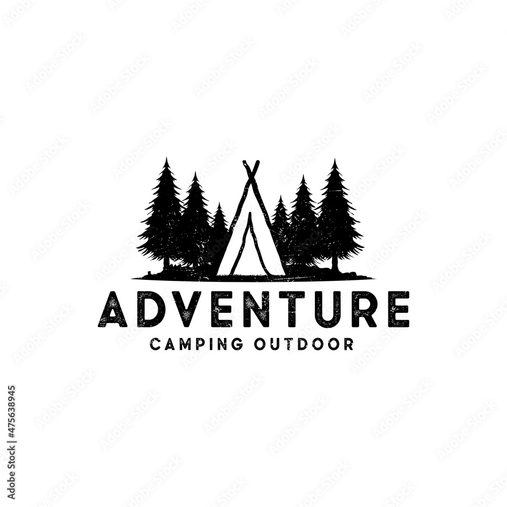 Obraz premium Wanderlust Camping badge. Old school hand drawn t shirt Print Apparel Graphics. Retro Typographic Custom Quote Design. Textured Stamp effect. Vintage camp Style. Stock Vector Illustration isolated.