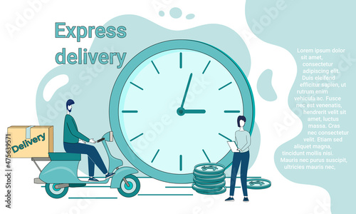 Cargo delivery.Fast delivery service.Couriers deliver goods after online orders.An illustration in the style of a green landing page.