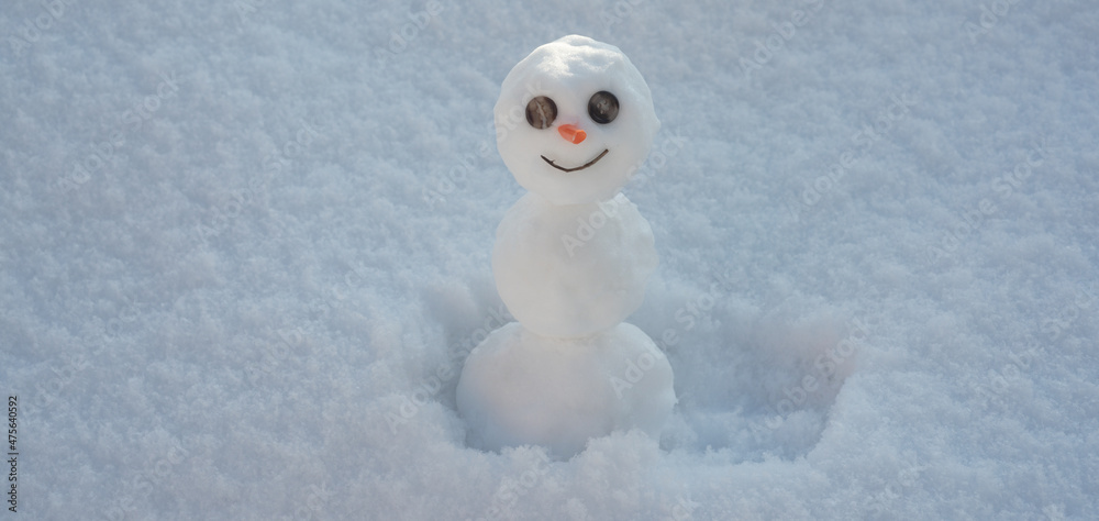 Snow man banner. Happy snowman on snow, funny winter time. Background for Christmas design. Snow man banner. Happy snowman on snow, funny winter time. Background for Christmas design.