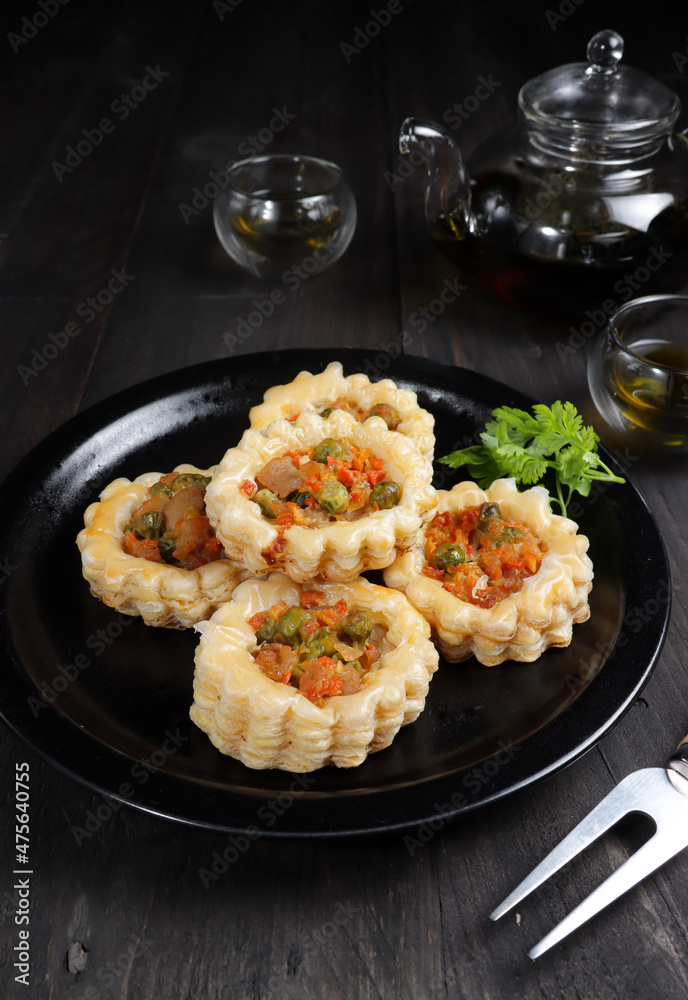 Puff pastry ayam or chicken puff pastry or vol au vent with chicken and ...