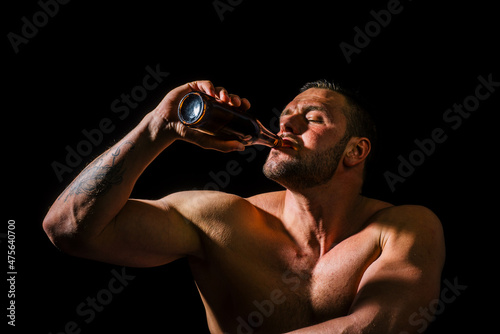 Φωτογραφία Man with bottle of beer, close up face