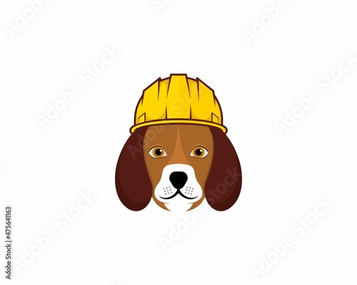 Dog using construction helmet illustration logo