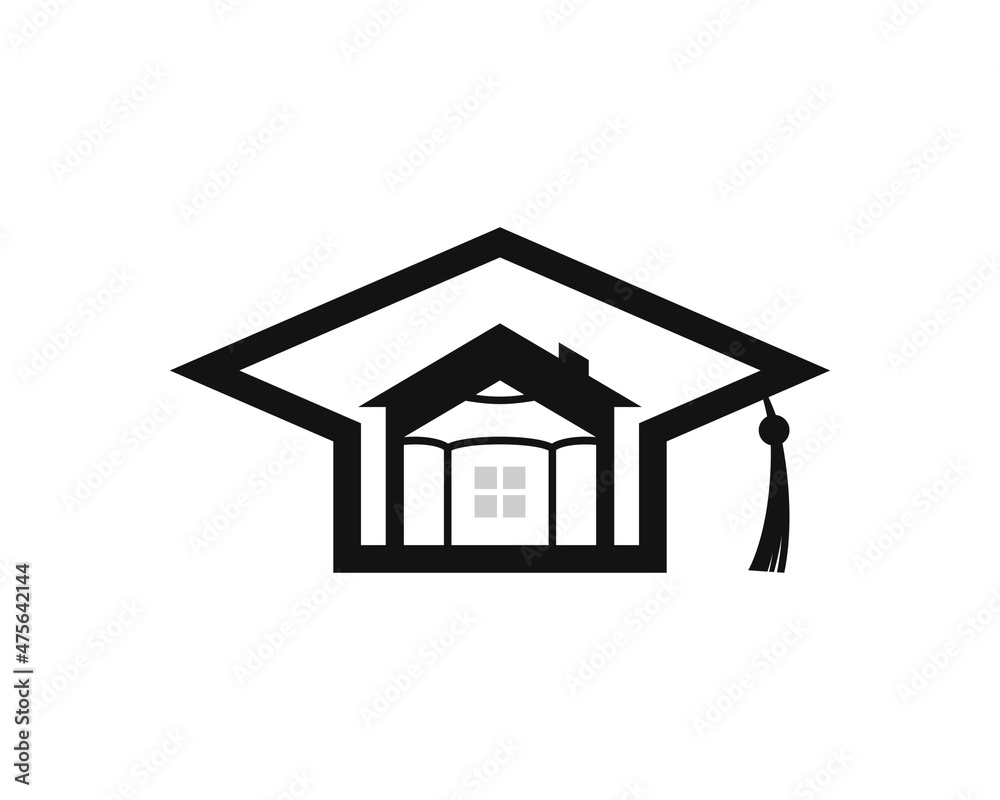 Graduation hat with simple house and pencil inside Graduation hat with simple house and pencil inside