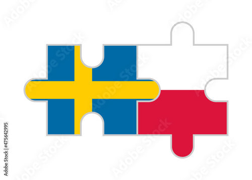 puzzle pieces of sweden and poland flags. vector illustration isolated on white background