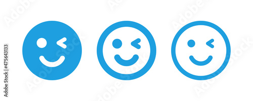Winking eye with smiley face icon set. Wink emoticon.
