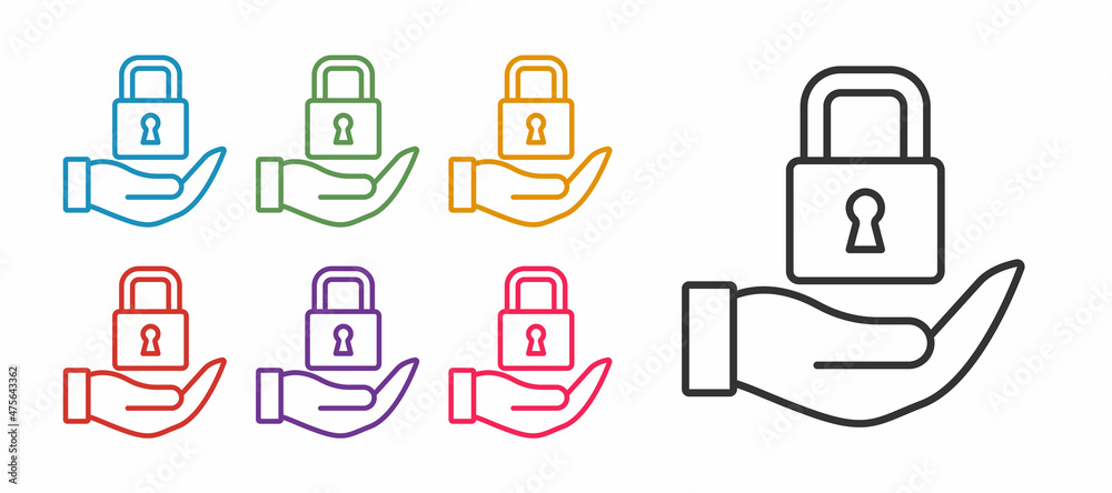 Set line Lock icon isolated on white background. Padlock sign. Security, safety, protection, privacy concept. Set icons colorful. Vector Set line Lock icon isolated on white background. Padlock sign. Security, safety, protection, privacy concept. Set icons colorful. Vector