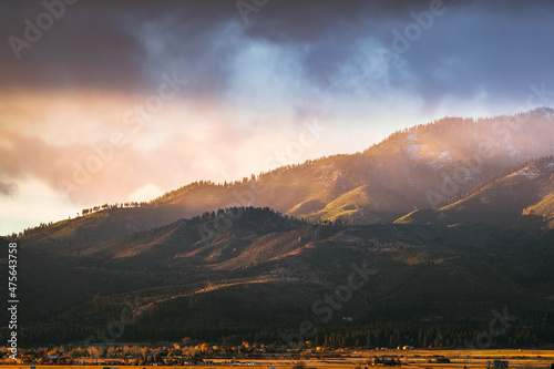 Breathtaking mountainous view at the Washoe Valley in Nevada during a gorgeous sunrise photo