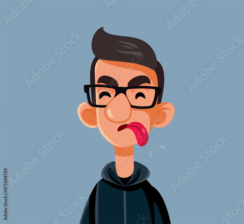 Disgusted Young Man with Tongue Out Vector Cartoon