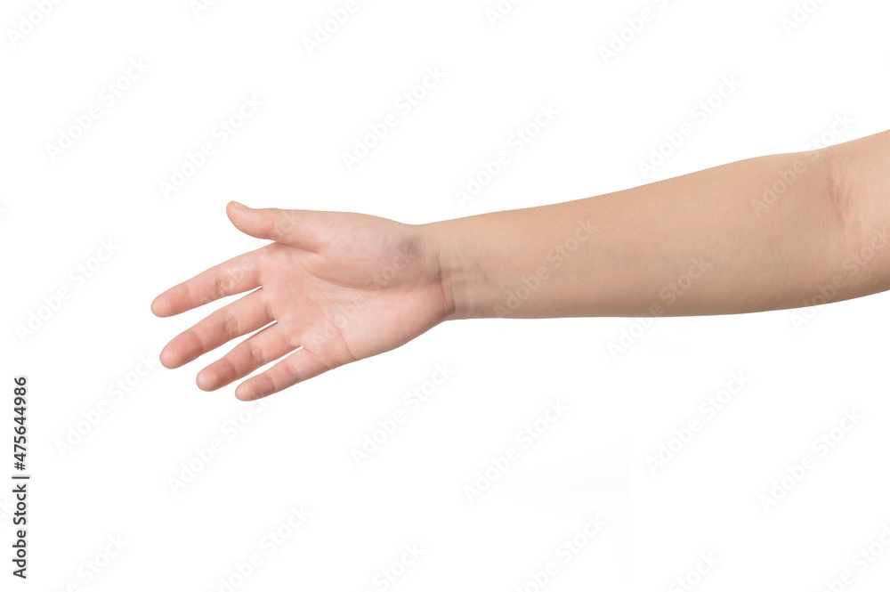 Female hand gesturing isolated on white background.