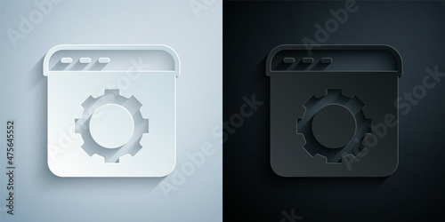 Paper cut Browser setting icon isolated on grey and black background. Adjusting, service, maintenance, repair, fixing. Paper art style. Vector