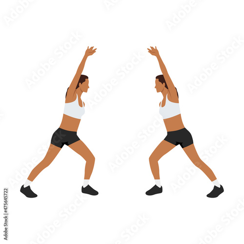Woman doing Low impact jumping jack exercise. Flat vector illustration isolated on white background