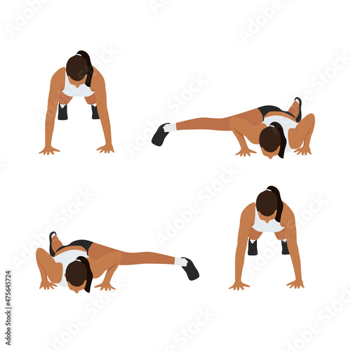 Woman doing Push up wiper exercise. Flat vector illustration isolated on white background