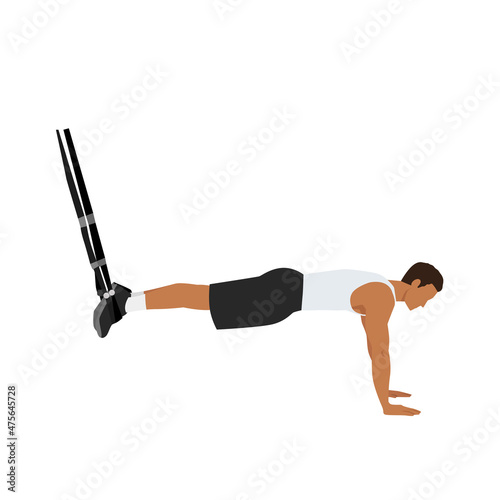 Man doing TRX. Suspension planks exercise. Flat vector illustration isolated on white background. Total Body Resistance Exercise Suspension