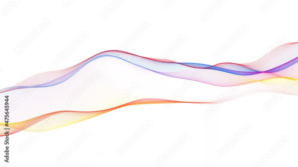Technology digital particle wave motion on white background, Colorful line wave