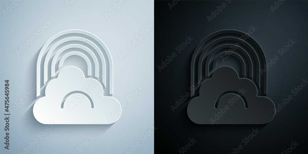 Paper cut Rainbow with cloud icon isolated on grey and black background. Paper art style. Vector Paper cut Rainbow with cloud icon isolated on grey and black background. Paper art style. Vector