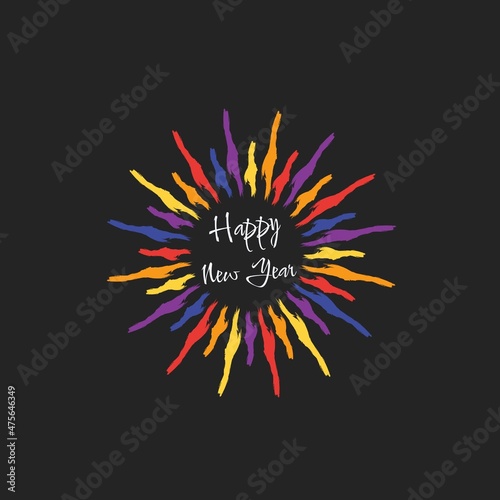 Happy New Year.  Holiday Vector Illustration With Exploding Fireworks Composition Of Letters And Shapes