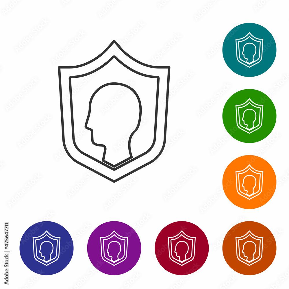 Black line Life insurance with shield icon isolated on white background. Security, safety, protection, protect concept. Set icons in color circle buttons. Vector.