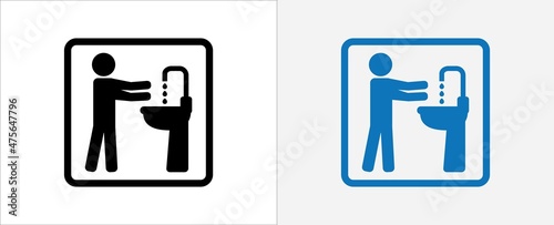 Hand washing icon. Hand washing basing symbol. Hand wash faucet icons for restroom and WC facility.