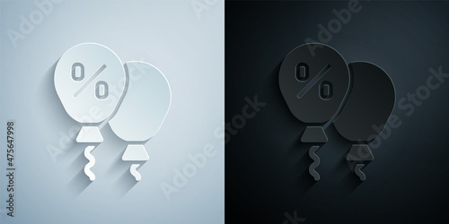 Paper cut Discount percent tag icon isolated on grey and black background. Shopping tag sign. Special offer sign. Discount coupons symbol. Paper art style. Vector