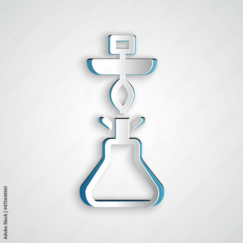 Paper cut Hookah icon isolated on grey background. Paper art style. Vector Paper cut Hookah icon isolated on grey background. Paper art style. Vector
