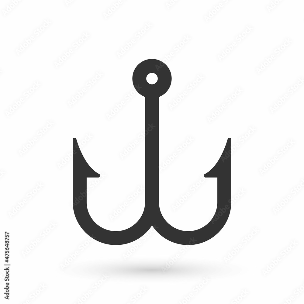 Grey Fishing hook icon isolated on white background. Fishing tackle. Vector Grey Fishing hook icon isolated on white background. Fishing tackle. Vector