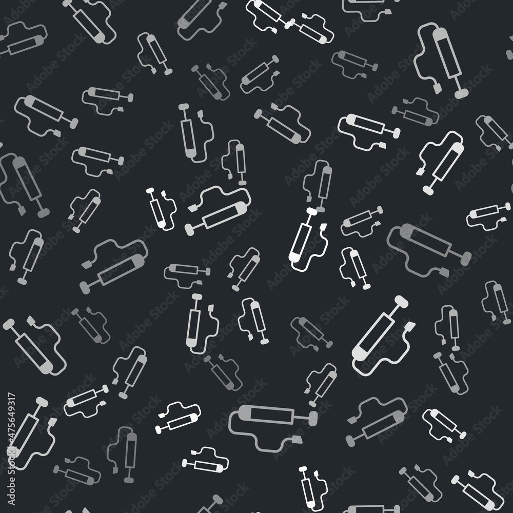 Grey Bicycle air pump icon isolated seamless pattern on black background. Vector Grey Bicycle air pump icon isolated seamless pattern on black background. Vector
