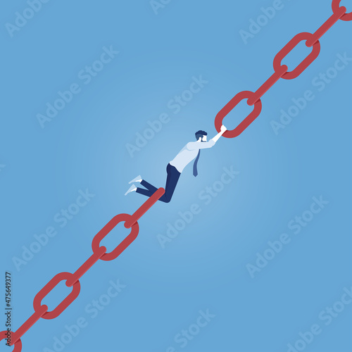 businessman trying to hold the broken chain together, link chain together concept