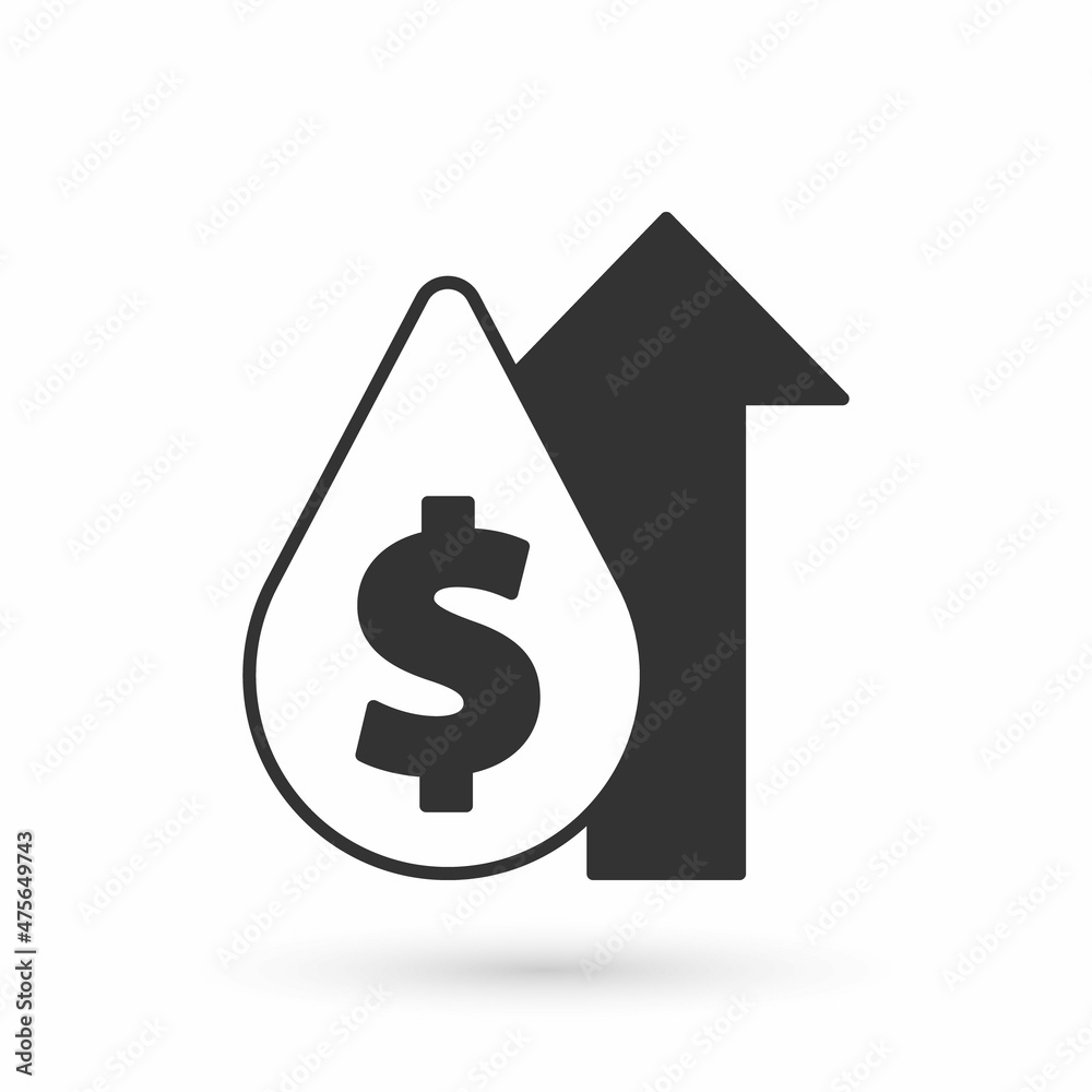 Grey Oil price increase icon isolated on white background. Oil industry crisis concept. Vector Grey Oil price increase icon isolated on white background. Oil industry crisis concept. Vector