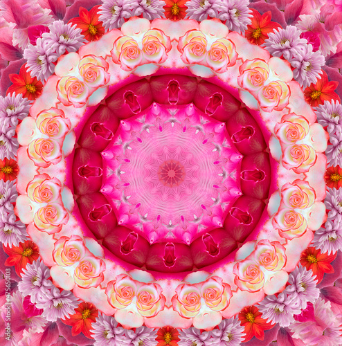 Beautiful circular floral pattern. Kaleidoscope