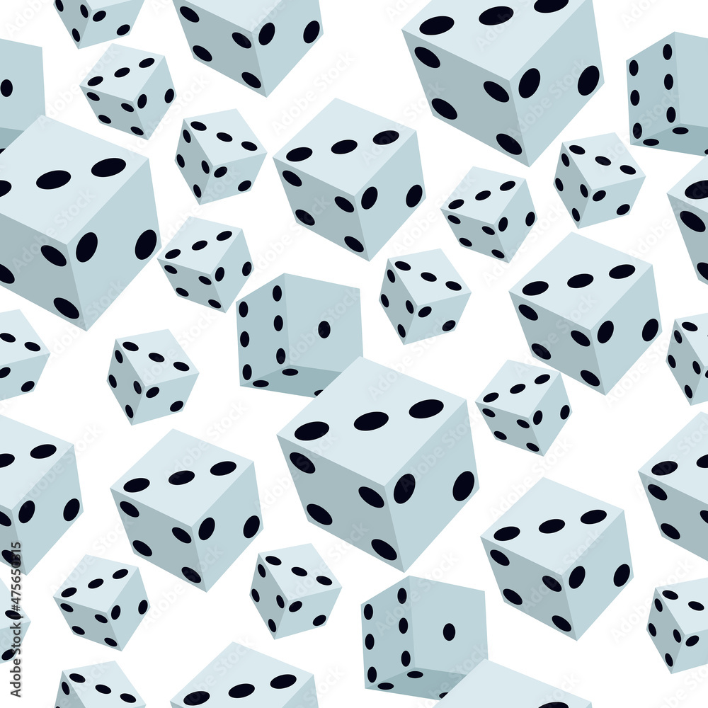 Dice seamless pattern, light cubes on a white background Dice seamless pattern, light cubes on a white background