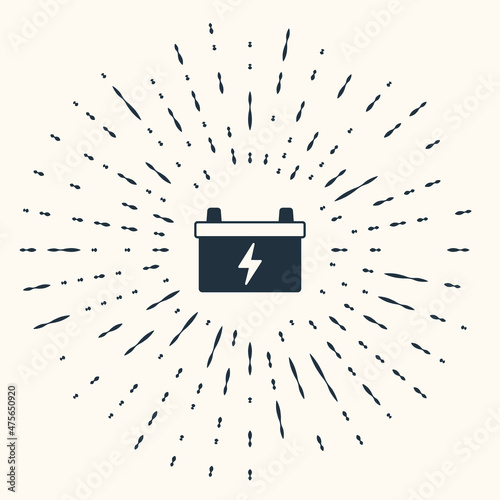 Grey Car battery icon isolated on beige background. Accumulator battery energy power and electricity accumulator battery. Abstract circle random dots. Vector
