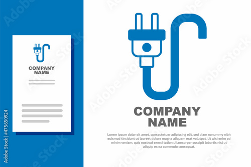 Blue Electric plug icon isolated on white background. Concept of connection and disconnection of the electricity. Logo design template element. Vector